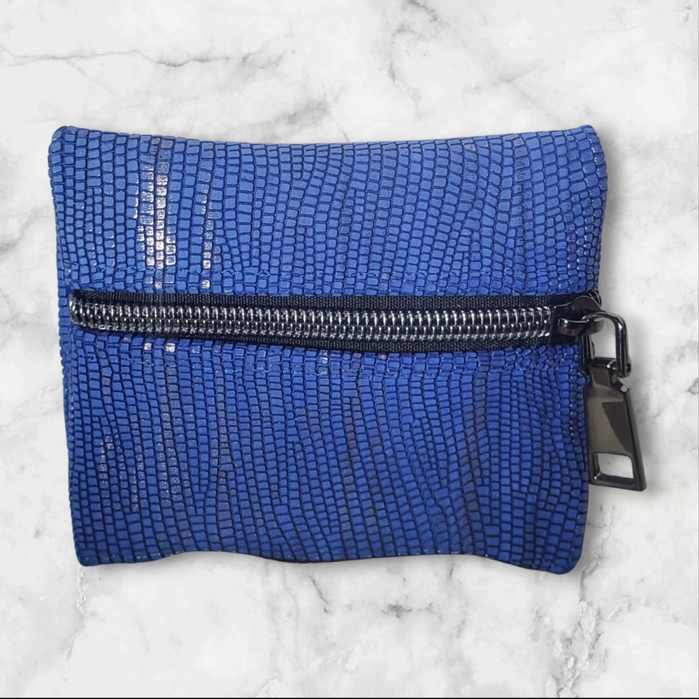 Electric Blue Textured Genuine Leather Mini Purse – Artisan Handmade